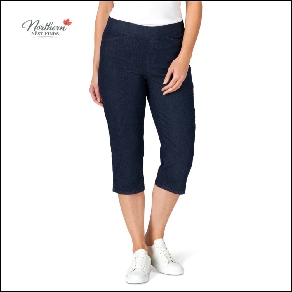 Pull-On Stretch Denim Capri Pants with Elastic Waist